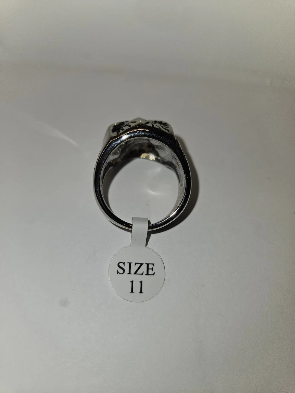 Silver Skull Ring with Red Eye and Black Accents - Men's Accessory